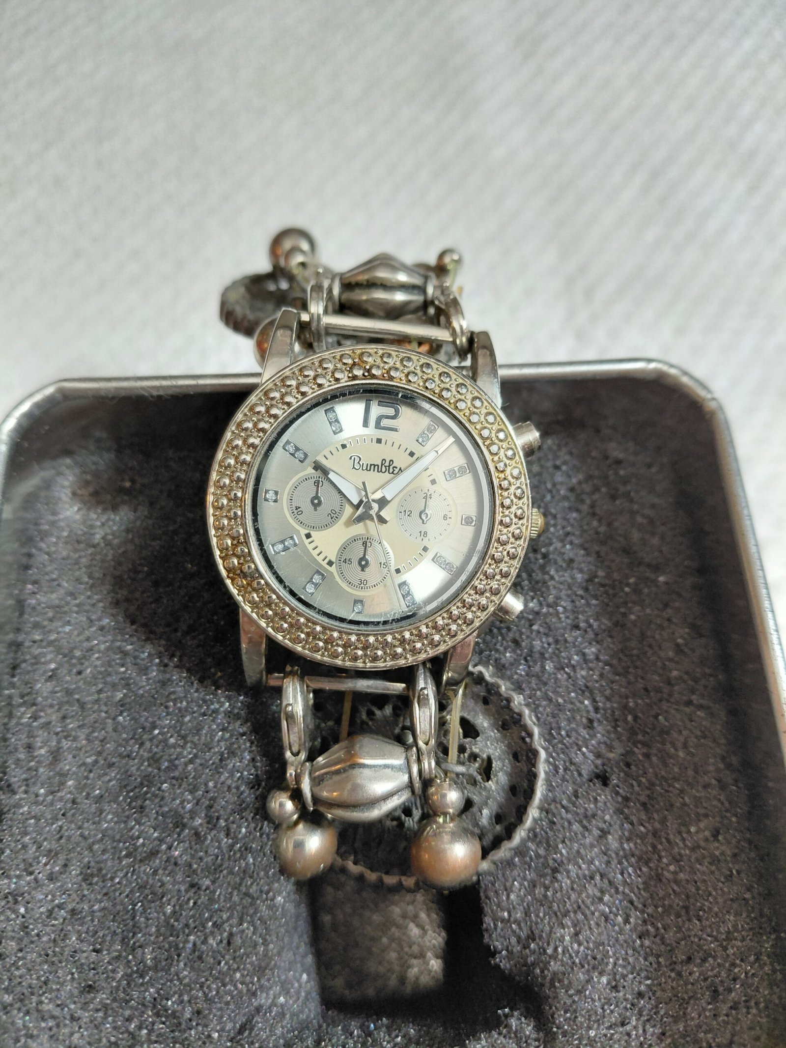 Bumbles Vintage Style Silver Tone Ornate Cuff Bracelet Watch – Bling Bezel