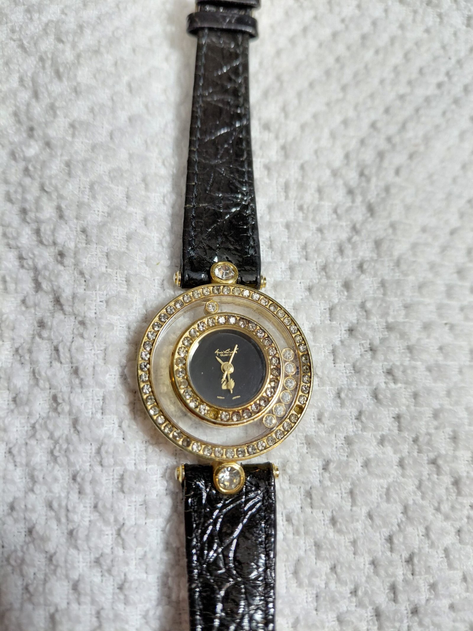 Vintage Kate Spade New York Floating Crystal Cocktail Watch - Black & Gold