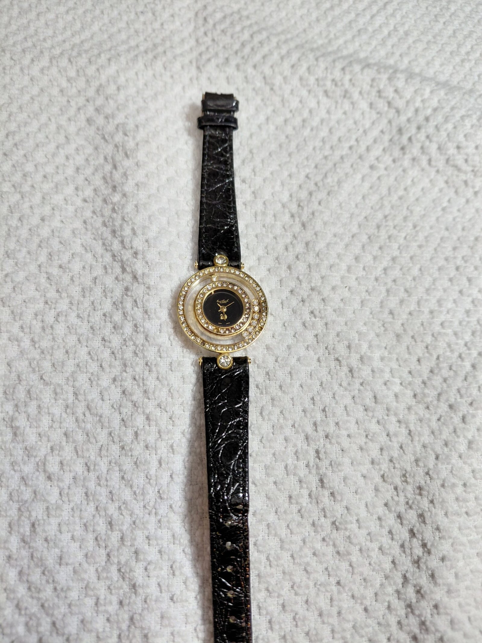 Vintage Kate Spade New York Floating Crystal Cocktail Watch - Black & Gold - Image 2