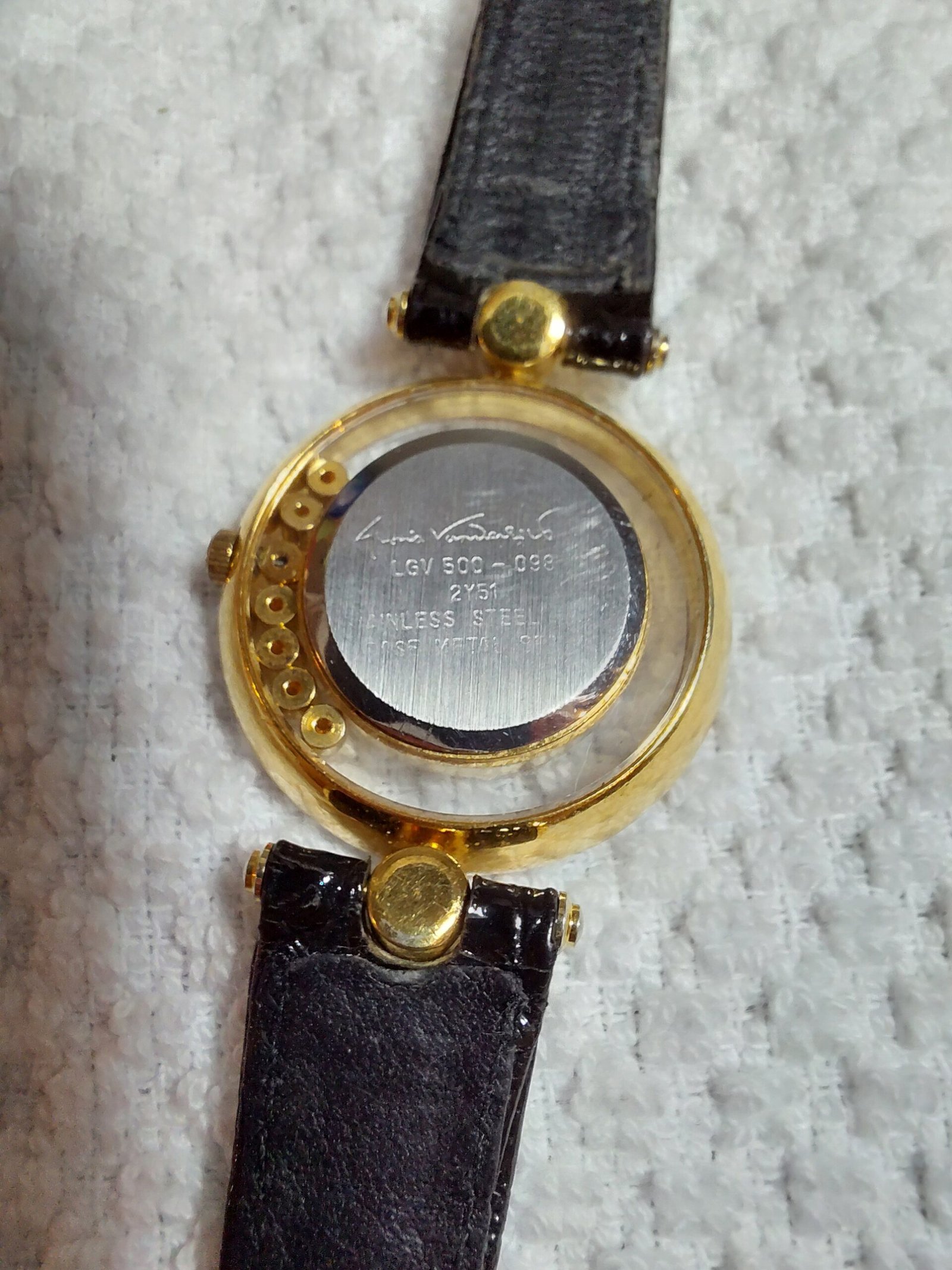 Vintage Kate Spade New York Floating Crystal Cocktail Watch - Black & Gold - Image 3