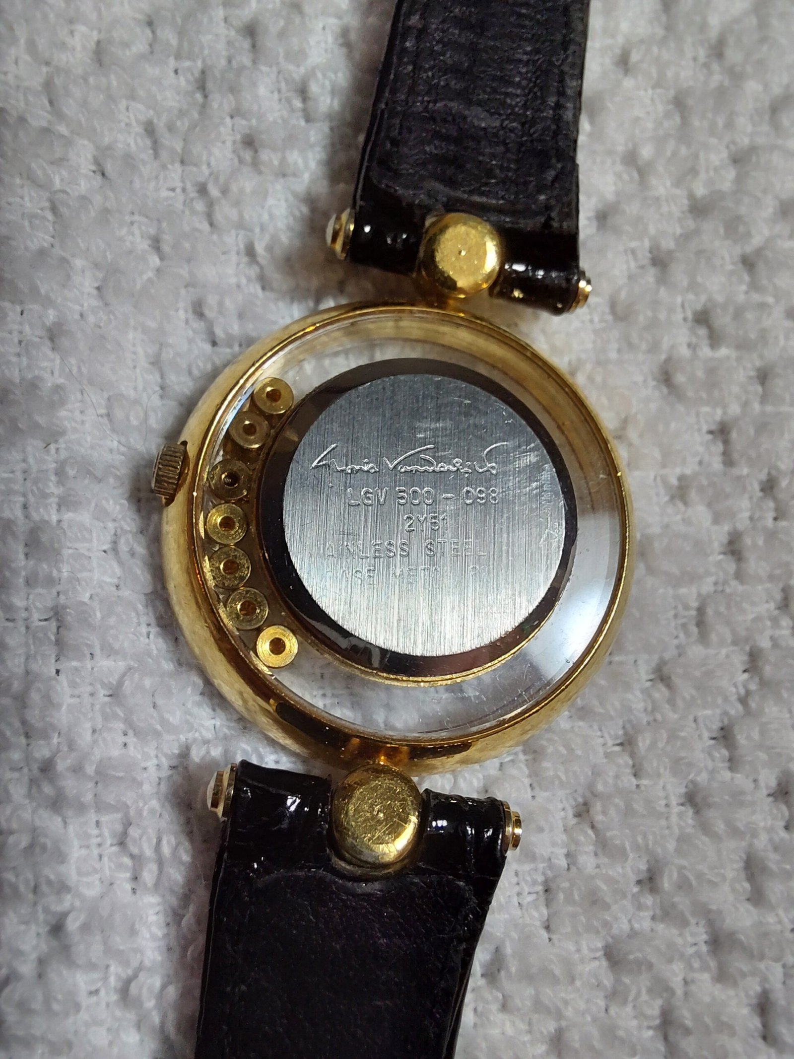 Vintage Kate Spade New York Floating Crystal Cocktail Watch - Black & Gold - Image 4