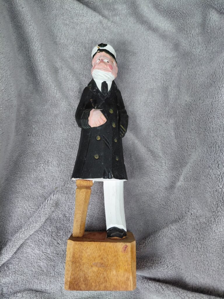 Vintage Hand-Carved Wooden Sea Captain Figurine - Peg Leg Sailor Folk Art