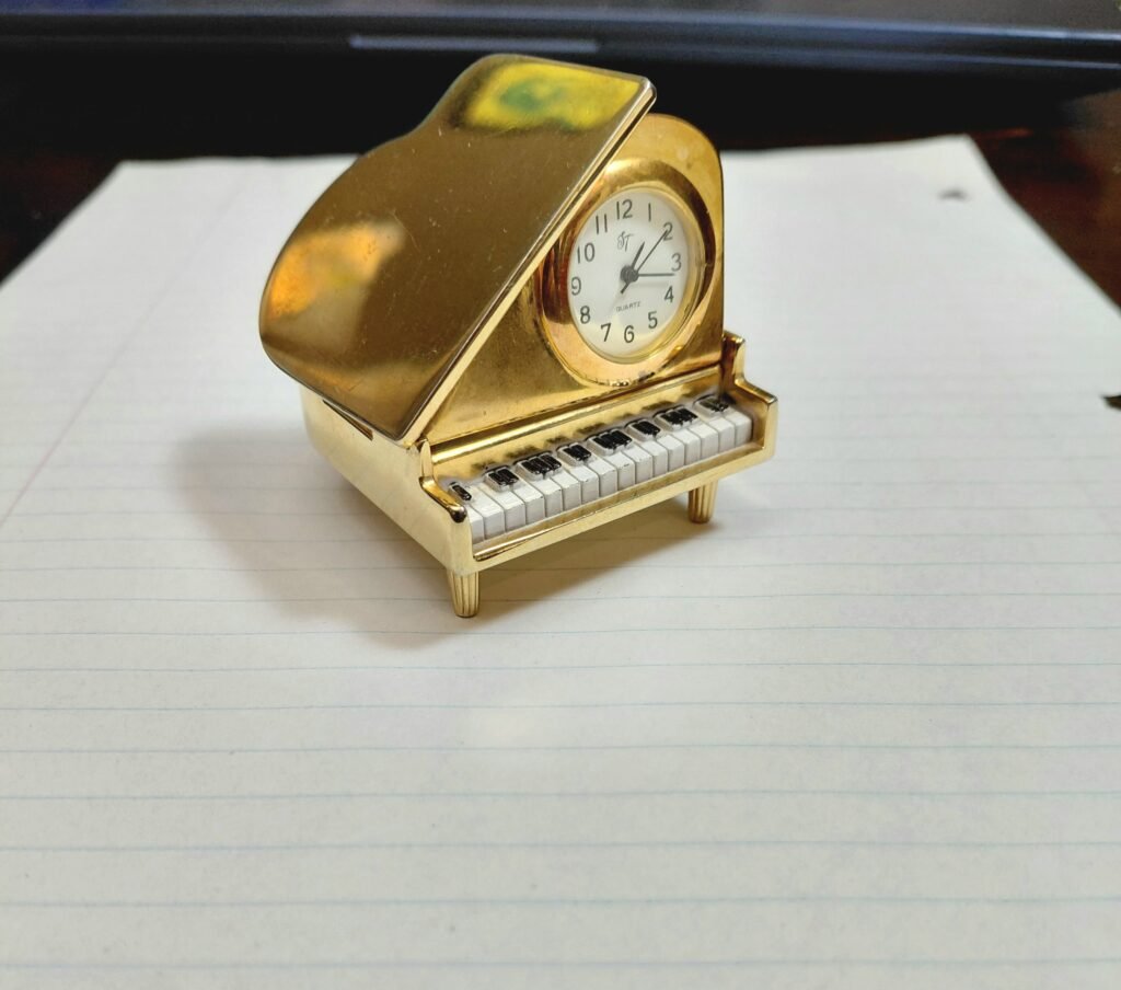 Elegant Miniature Gold Grand Piano Tabletop Clock