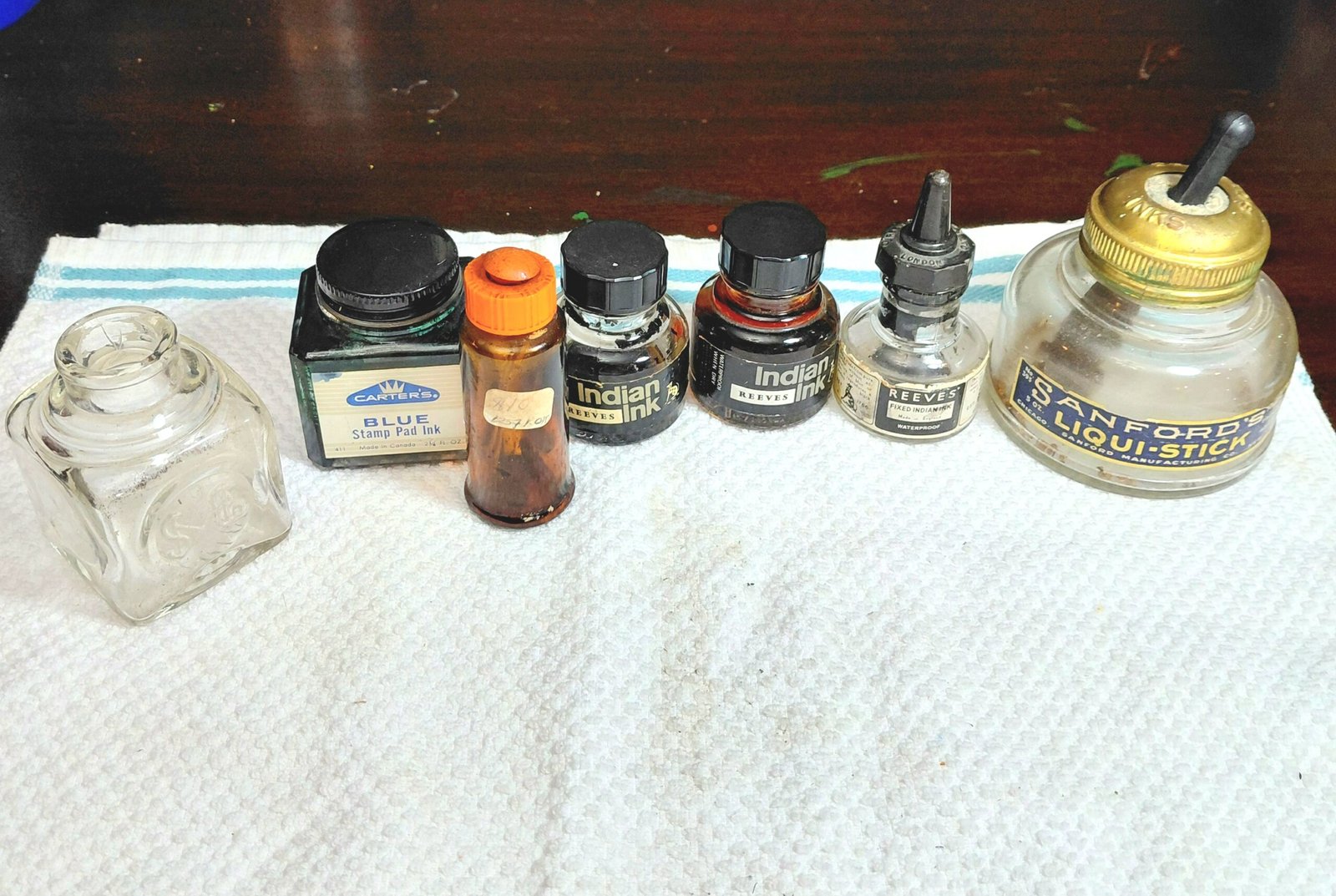 Vintage Glass Ink Bottle Collection – Lot of 7