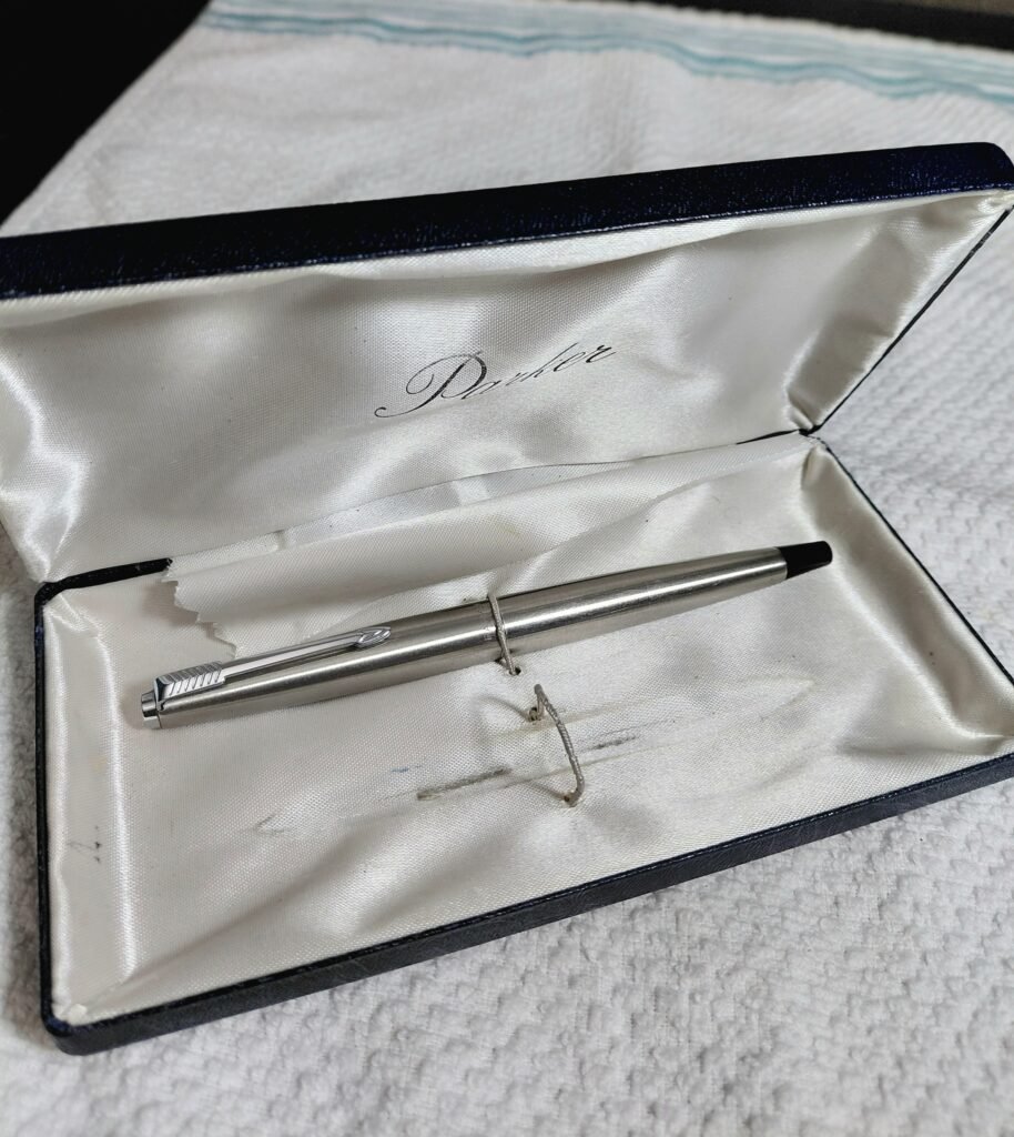 Vintage Parker Flighter Brushed Chrome Fountain Pen with Presentation Box
