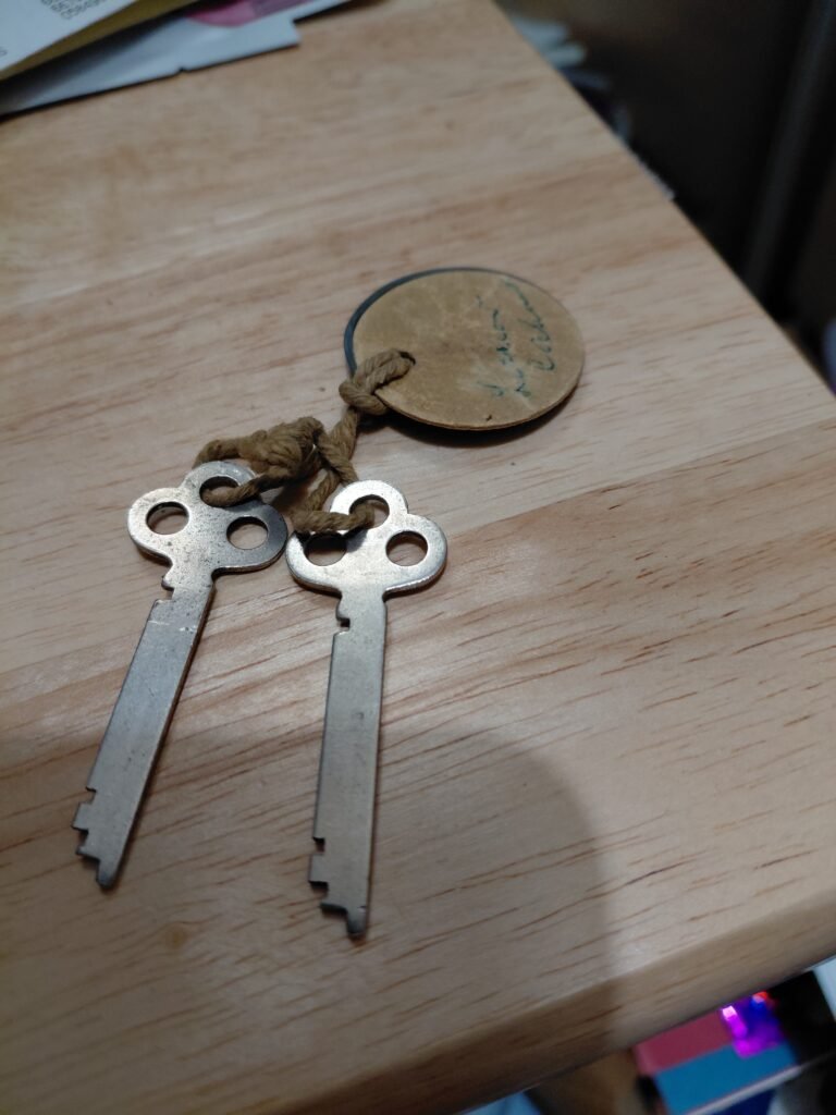 Vintage Skeleton Keys with Round Metal Identification Tag