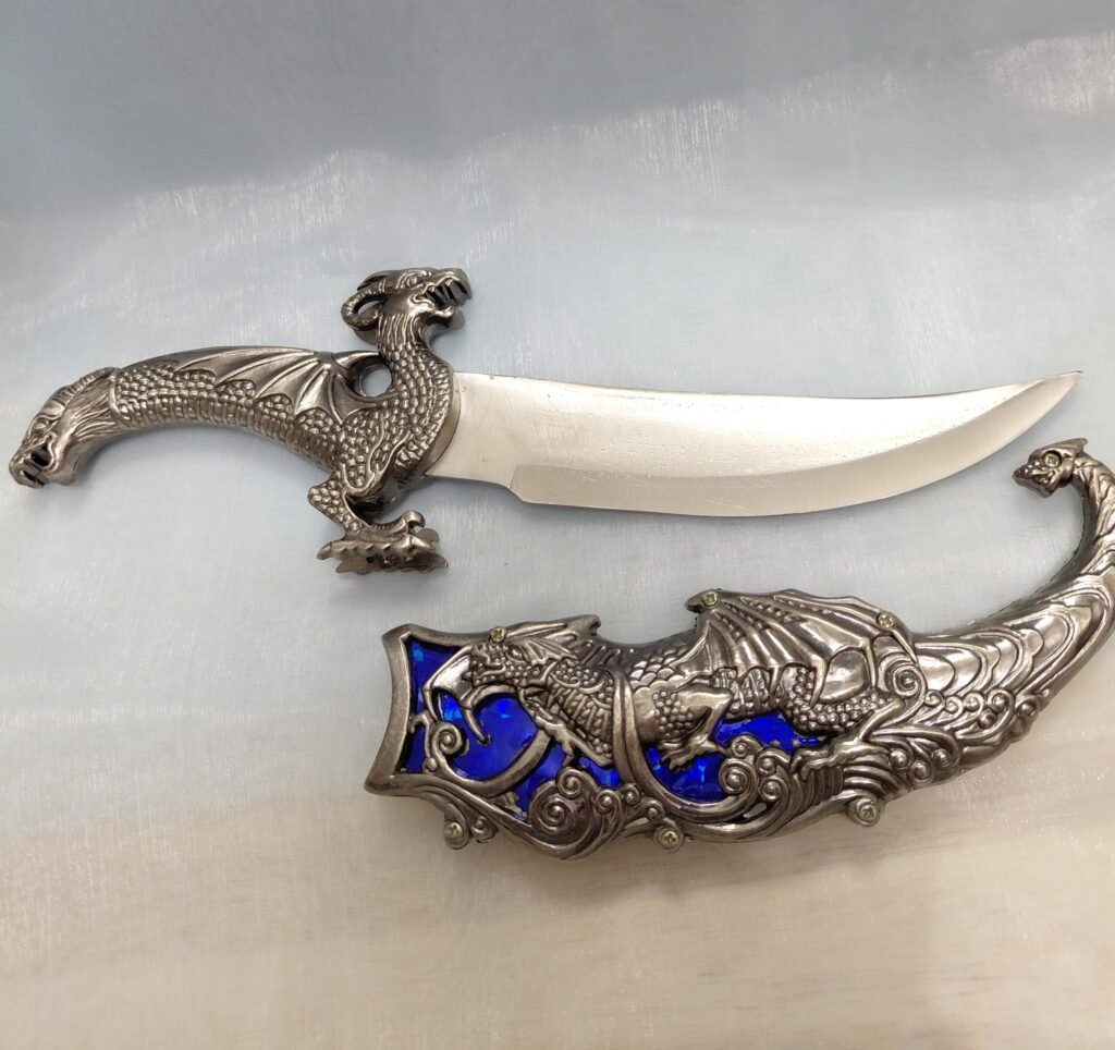 10" Decorative Fantasy Dragon Dagger with Scabbard (Blue Inlay)